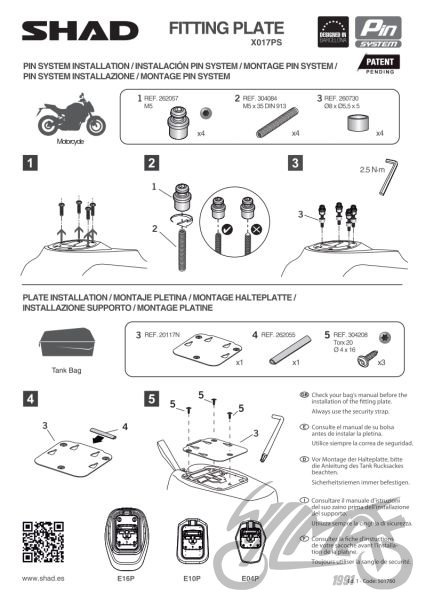 Mocowanie PIN System SHAD uchwyt na bak do Ducati, KTM