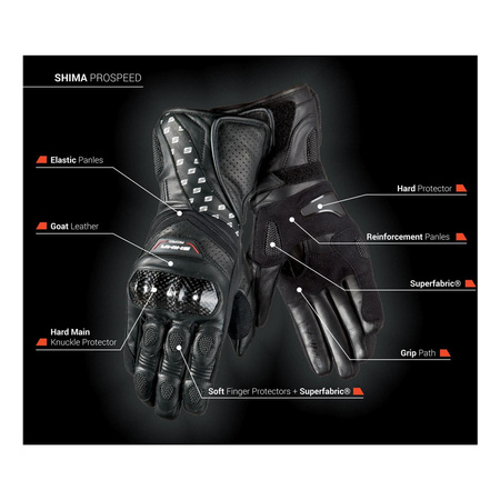Rękawice motocyklowe sportowe skórzane Shima PROSPEED czarny