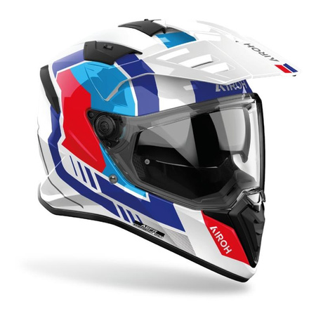 Kask motocyklowy AIROH BANDIT HORN WHITE GLOSS biały niebieski czerwony