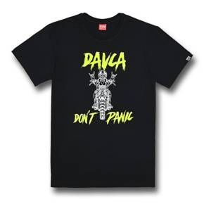 Koszulka codzienna T-shirt DAVCA DON'T PANIC czarny biały żółty fluo