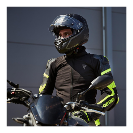 Kurtka motocyklowa skórzana Rebelhorn REBEL czarny-żółty fluo