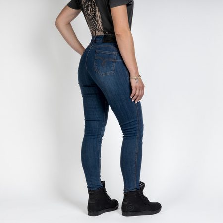 Damskie jeansy motocyklowe OZONE STRIKER Slim Fit sprany niebieski