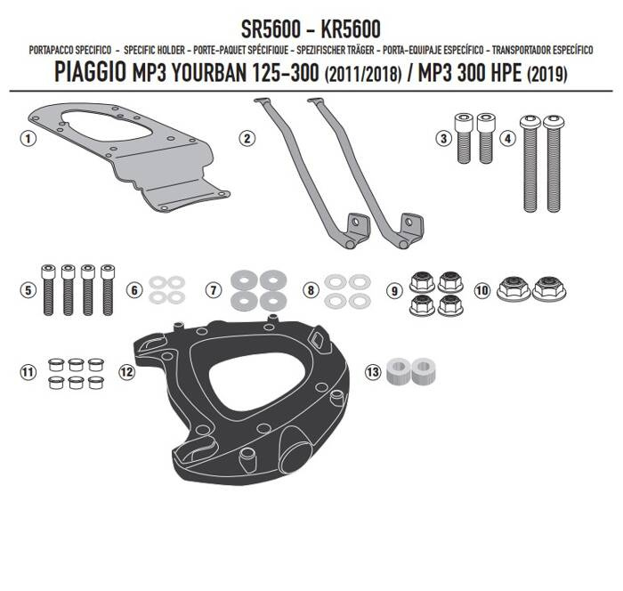 KAPPA STELAŻ KUFRA CENTRALNEGO PIAGGIO MP3 YOURBAN 125/300, HPE 300 '11-'21 (Z PŁYTĄ MONOKEY)