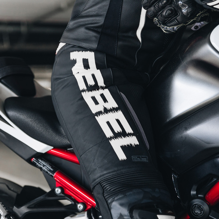 Spodnie skórzane motocyklowe Rebelhorn REBEL czarny-biały
