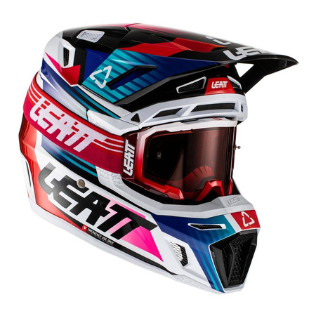 Kask motocyklowy LEATT MOTO 8.5 V22 ROYAL (+GOGLE VELOCITY 5.5) niebieski biały czerwony czarny różowy