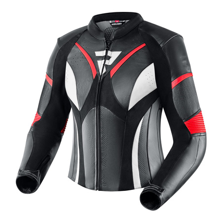 Damska kurtka motocyklowa skórzana miejska/sportowa Rebelhorn REBEL czarny-czerwony fluo-biały