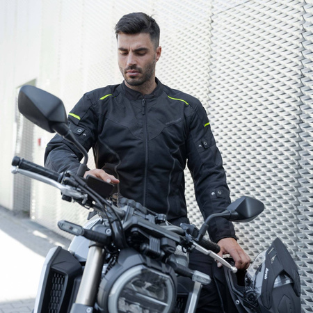 Kurtka motocyklowa tekstylna miejska/turystyczna Rebelhorn HIFLOW IV czarny-żółty fluo