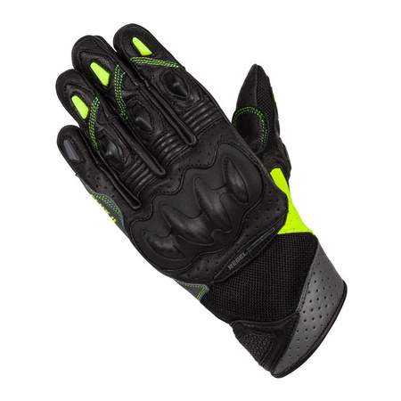 Damskie rękawice motocyklowe sportowe Rebelhorn FLUX II czarny-żółty fluo