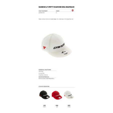 Czapka z daszkiem codzienna DAINESE LP 9FIFTY DIAMOND ERA SNAPBACK RED czerwony