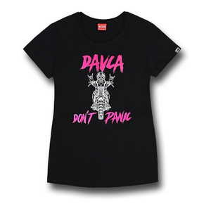 Koszulka codzienna T-shirt damska DAVCA DON'T PANIC czarny biały różowy