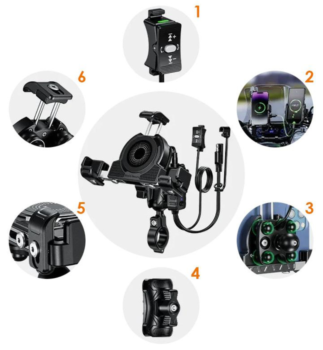 Uchwyt motocyklowy antywibracyjny z ładowarką do telefonu - R23W-PD-BT