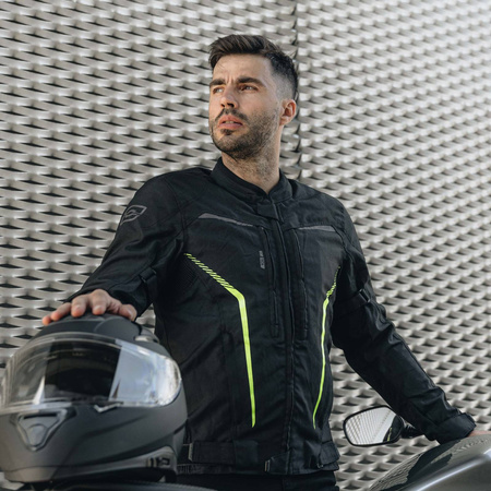 Kurtka motocyklowa tekstylna miejska OZONE DELTA IV czarna żółty fluo
