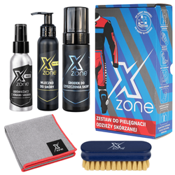 Zestaw Xzone do czyszczenia oraz konserwacji odzieży motocyklowej skórzanej normal z jonami man + szczotka