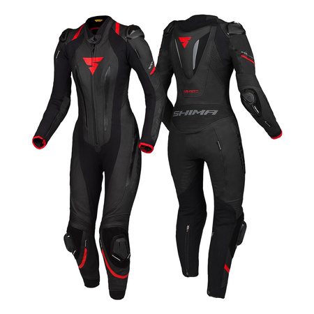 Kombinezon jednoczęściowy motocyklowy skórzany sportowy Shima MIURA RS czarny/czerwony