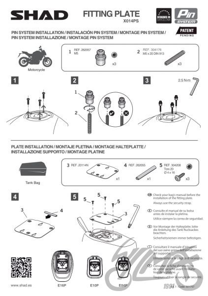 Mocowanie PIN System SHAD uchwyt na bak do Kawasaki