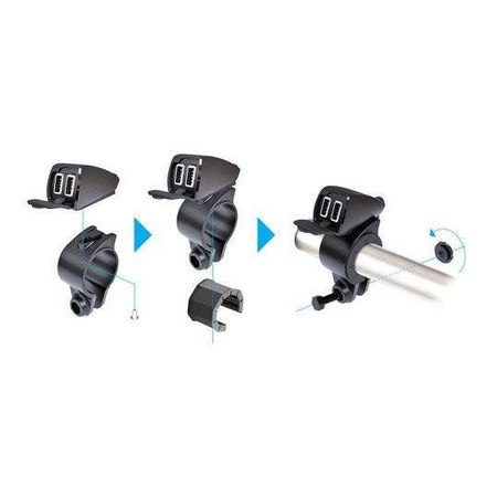 LAMPA Usb-Fix Trek, podwójna, wodoodporna ładowarka USB mocowana na kierownicy - Ultra Fast Charge - 5400 mA - 12/24 V